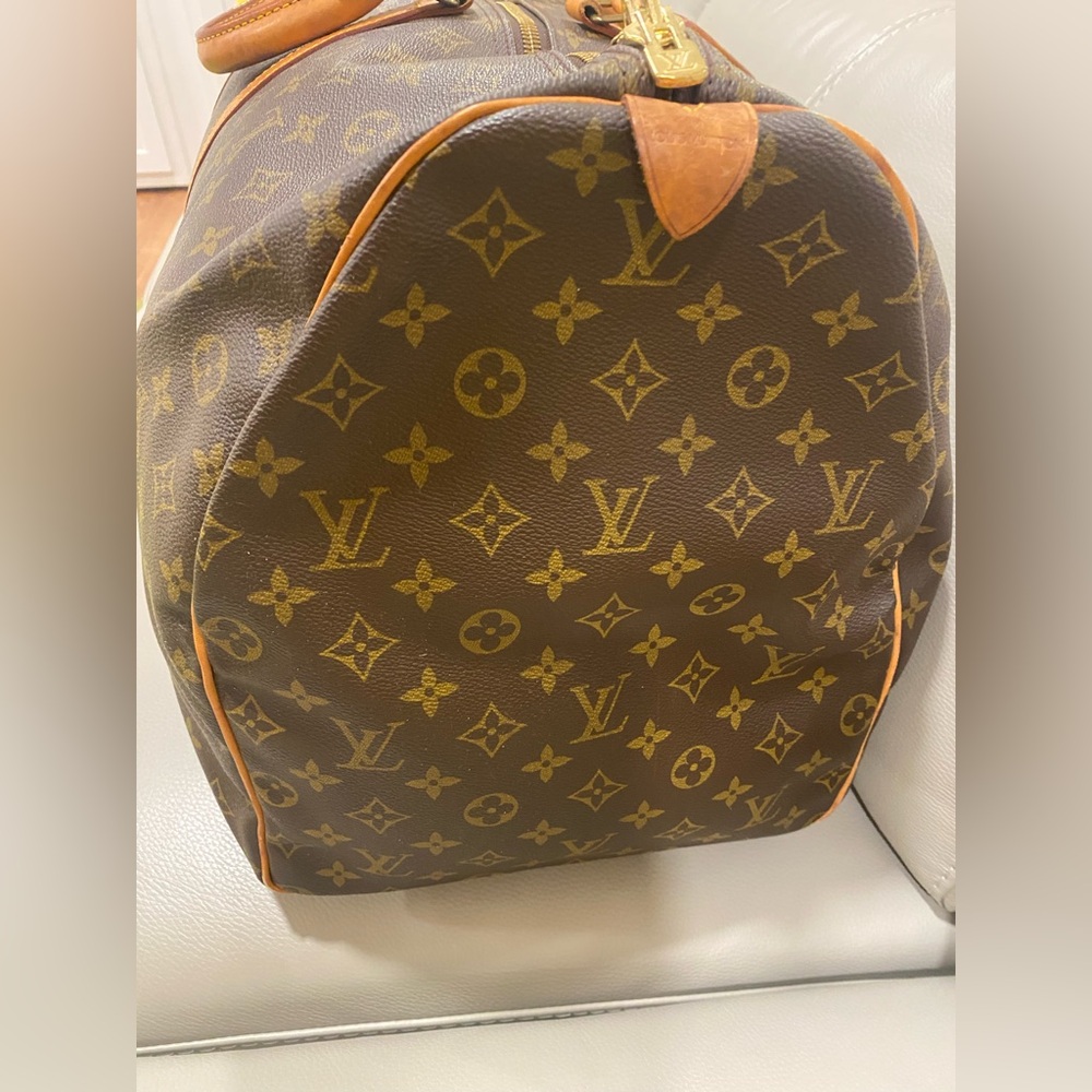 Louis Vuitton Brown Monogram Travel Duffel with Tan Leather Trim - Picture 7 of 13